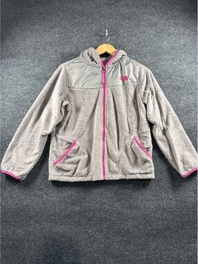 The North Face Girls Fleece Jacket Gray Pink Full Zip Outdoor Youth S 7/8